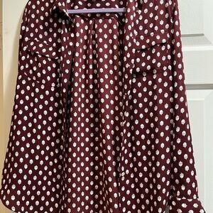 LOFT White and Red A-Line Midi Skirt